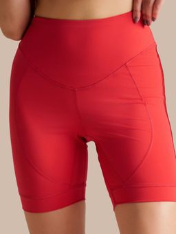 STRCH - Red Solid Slim Fit High Rise Shorts