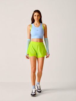 STRCH - Neon Green Solid Regular Fit High Rise Running Shorts