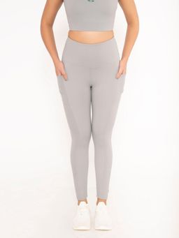 STRCH - Grey Solid Nylon High Rise Leggings