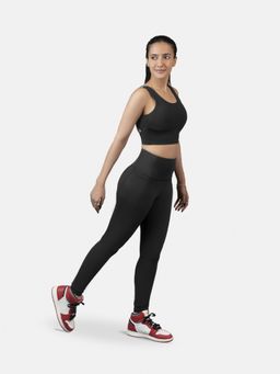 STRCH - Black Solid Nylon High Rise Leggings