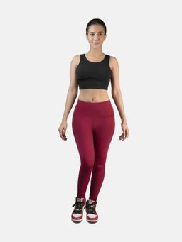 STRCH - Maroon Solid Nylon High Rise Leggings