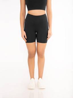 STRCH - Black Solid Slim Fit High Rise Shorts