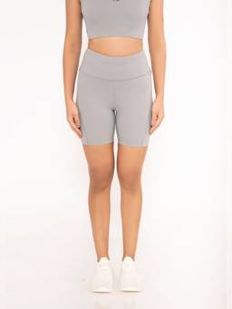STRCH - Grey Solid Slim Fit High Rise Shorts