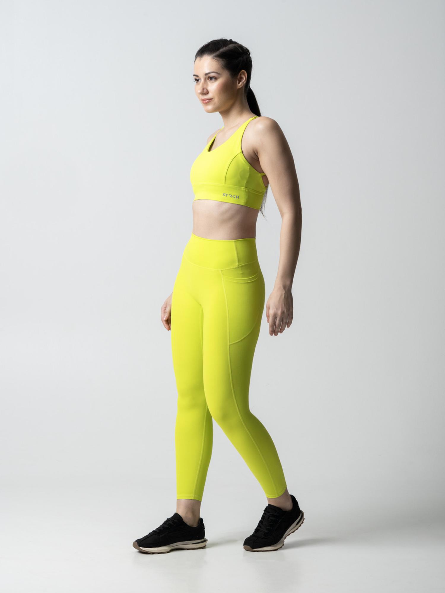 strch Neon Green Solid Nylon High Rise Leggings-picture-27