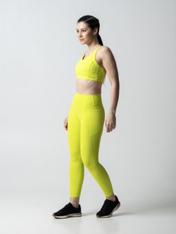 STRCH - Neon Green Solid Nylon High Rise Leggings