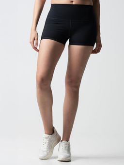 STRCH - Black Solid Regular Fit High Rise Running Shorts