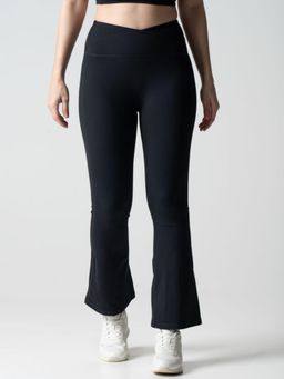 STRCH - Black Solid Nylon High Rise Bootcut Leggings