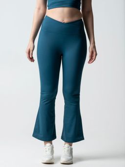 STRCH - Blue Solid Nylon High Rise Bootcut Leggings