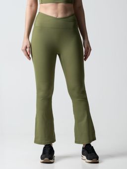 STRCH - Olive Solid Nylon High Rise Bootcut Leggings