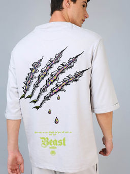 Bewakoof - Heavy Duty Men Vapour White Beast Within Graphic Super Loose Fit T-Shirt