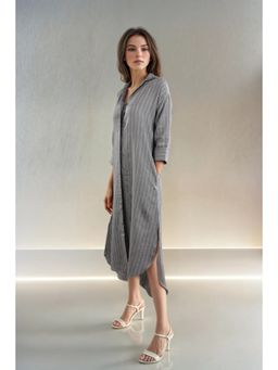 Fawn 24 - Grey Striped Shirt Dress