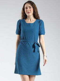 Monte Carlo - Womens Self Design Round Neck Dress and Belt