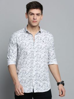 SHOWOFFFF - Mens Spread Collar White Printed Shirt