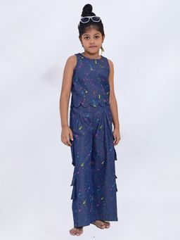 ARTH LIFE - Girls Navy Blue Splatter Splash Printed Co-Ord Set