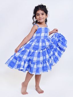 ARTH LIFE - Girls Cool Blue Checkered Pattern Dress