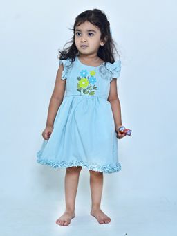 ARTH LIFE - Girls Bluebell Flutter Floral Embroidered Dress