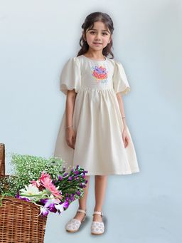 ARTH LIFE - Girls Off White Sweet Kitten Embroidered Dress