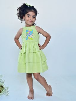 ARTH LIFE - Girls Bow Garden Green Embroidered Dress