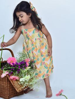 ARTH LIFE - Girls Multi-Color Topical Tie Printed Dress