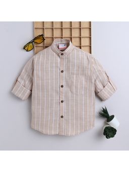 BAATCHEET - Boys Cotton Linen Full Sleeves Striped Shirt - Beige