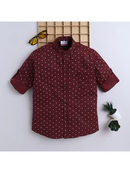 BAATCHEET - Boys Cotton Full Sleeves Evil Eye Printed Shirt - Maroon