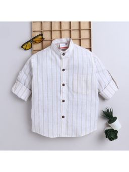 BAATCHEET - Boys Cotton Linen Full Sleeves Striped Shirt - White