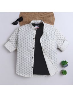 BAATCHEET - Boys Off White Cotton Full Sleeves Evil Eye Printed Shirt with T-shirt