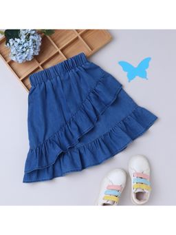 Bright Star Kids Wear - Girls Dark Blue Denim Ruffle Skirt