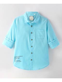 Infinity - Boys Sky Blue Typography Cotton Full Sleeves Shirt