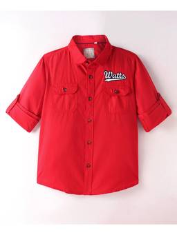 Infinity - Boys Red Cotton Embroidered Full Sleeves Shirt