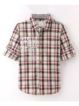 Infinity - Boys Beige Cotton Full Sleeves Checks Shirt