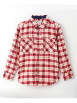 Infinity - Boys Red Cotton Full Sleeves Checks Shirt