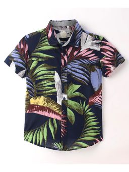 Infinity - Boys Navy Blue Cotton Half Sleeves All-Over Printed Shirt