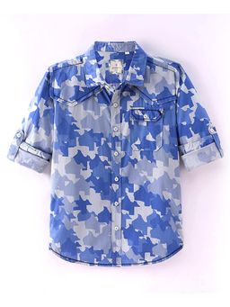 Infinity - Boys Blue Cotton Half Sleeves All-Over Printed Shirt