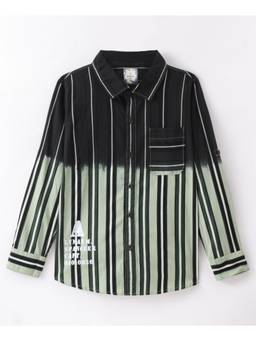 Infinity - Boys Green Cotton Full Sleeves Striped Shirt