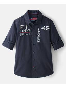Infinity - Boys Navy Blue Cotton Typography Shirt