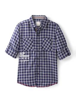 Infinity - Boys Navy Blue Cotton Full Sleeves Checks Shirt