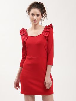 ELLE - Women Red Solid Dress