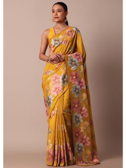 KALKI FASHION - Resham Thread Artistry Yellow Semi Tussar Silk Saree with Unstitched Blouse Piece