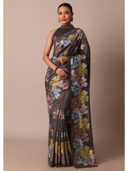 KALKI FASHION - Exquisite Thread Resham Work Graceful Grey Saree with Unstitched Blouse Piece