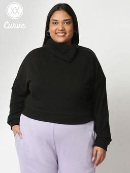 Twenty Dresses by Nykaa Fashion - Curve Black Solid High Neck Basics Sweatshirt