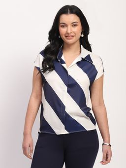 Global Republic - Women Satin Colorblock Shirt Collar Top