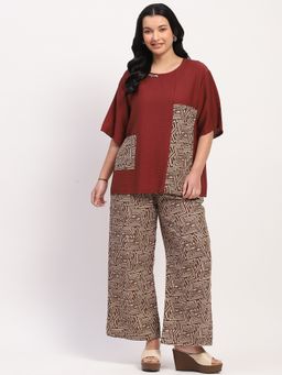 Global Republic - Women Brown Rayon Blend Printed Round Neck Co-Ord Set