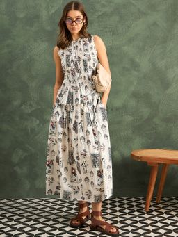 Uptownie - Women White Pure Cotton Printed Co-Ord Set