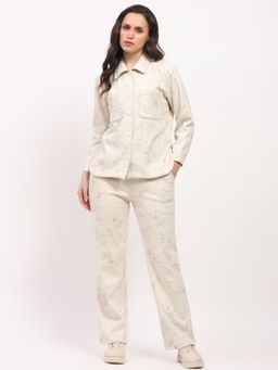 Global Republic - Women Cream Polyester Marble Print Collar Neck Co-Ord Set