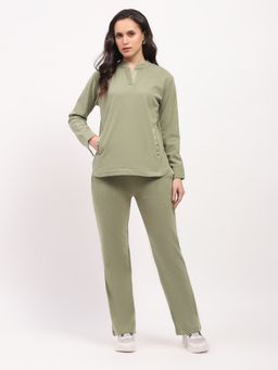 Global Republic - Women Green Polyester Solid Mandarin Co-Ord Set