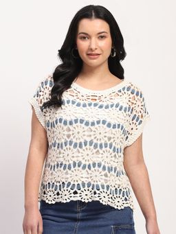 Global Republic - Women Cotton Floral Woven Boat Neck Top