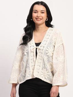 Global Republic - Women Cotton Floral Embroidered Front Open Shrug