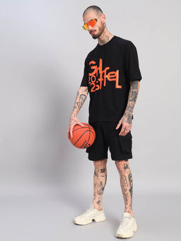 Griffel - Black Printed Oversized T-shirt and Shorts