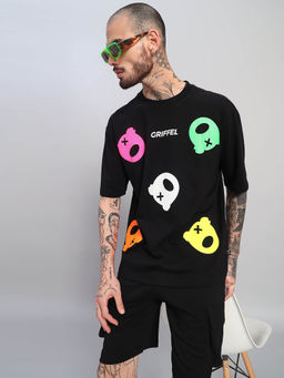 Griffel - Black Printed Oversized T-shirt and Shorts